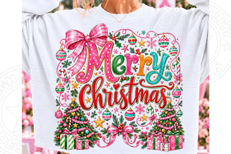 Merry Christmas PNG, Pink Coquette Christmas Sublimation Des