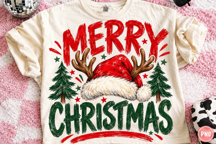 Merry Christmas Reindeer Santa Hat PNG | Preppy Christmas