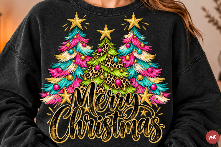 Trending Merry Christmas PNG, Preppy Leopard Christmas Tree