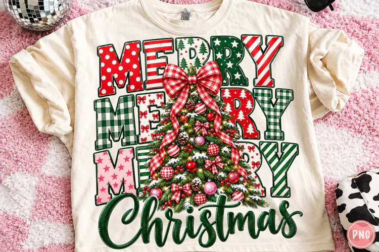 Merry Christmas PNG, Preppy Tree Sublimation Digital File