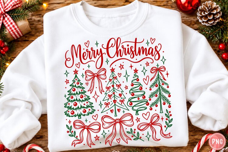 Merry Christmas PNG, Preppy Tree Sublimation PNG example image 1