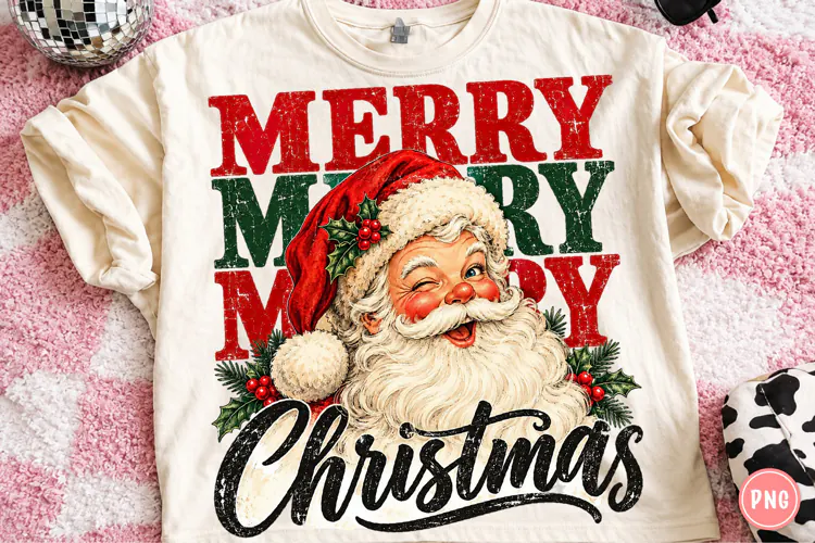 Merry Christmas PNG | Vintage Winking Santa Sublimation