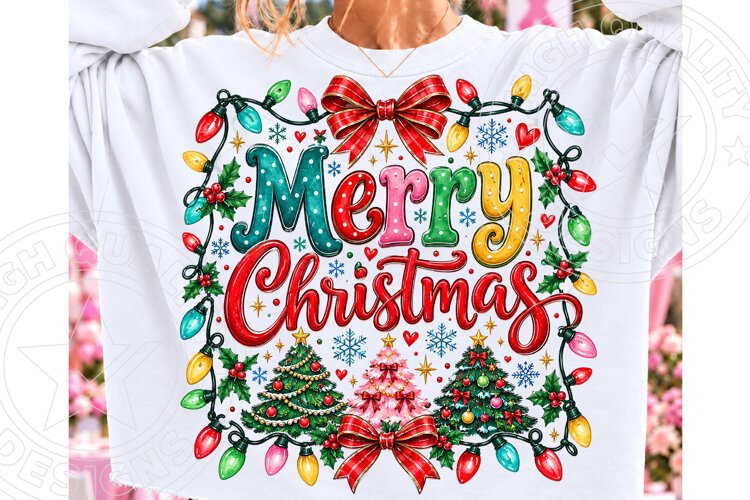Merry Christmas PNG with Colorful Letters, Christmas Lights example image 1