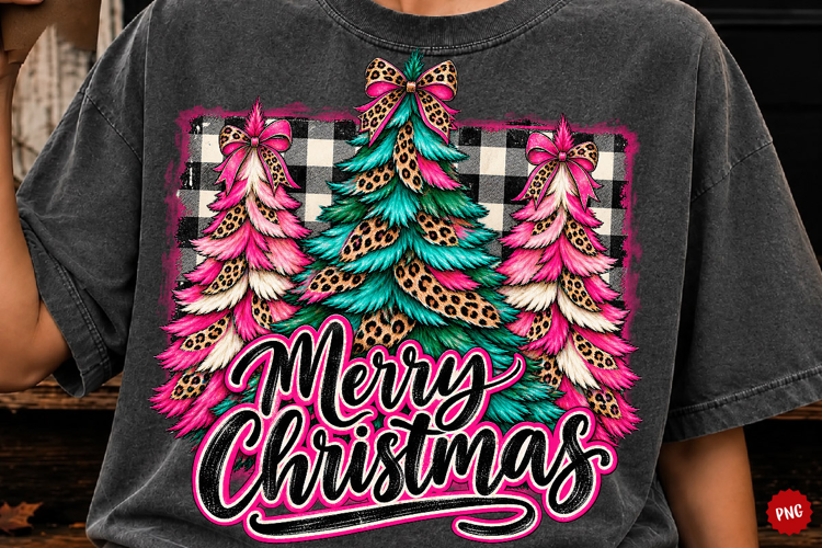 Merry Christmas Preppy Leopard Tree Sublimation Png