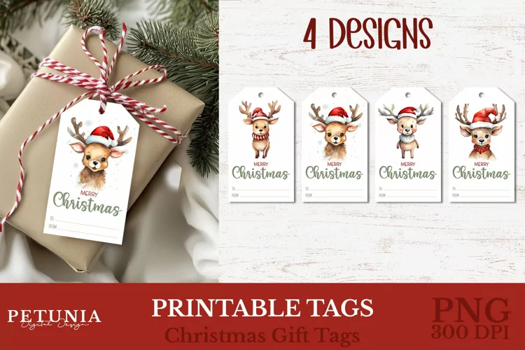 Cute Reindeer Gift Tags | Printable Christmas Gift Tags