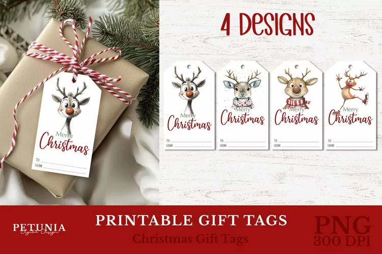 Cute Reindeer Gift Tags | Printable Christmas Gift Tags