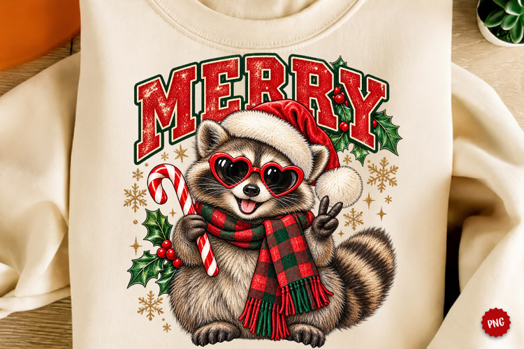Merry Christmas Raccoon PNG, Festive Holiday Animal Design