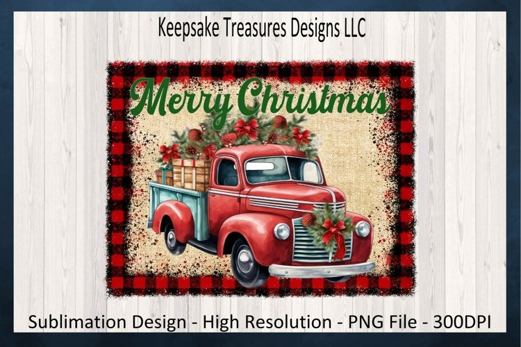 Merry Christmas Red Vintage Truck Farmhouse PNG Design example image 1