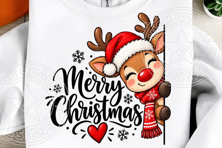 Merry Christmas Reindeer - Cute Santa Hat Holiday PNG example image 1