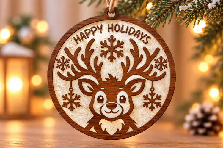 Merry Christmas Reindeer Door Hanger SVG Laser Cut