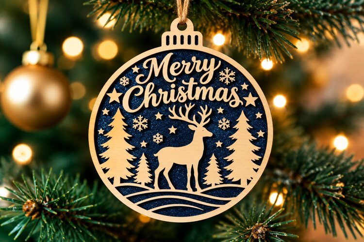 Merry Christmas Reindeer Ornament SVG example image 1