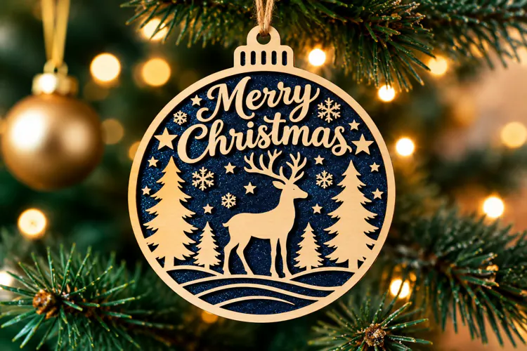 Merry Christmas Reindeer Ornament SVG