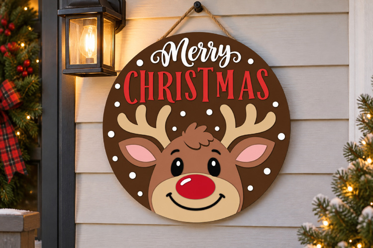 Merry Christmas Reindeer Sign SVG File