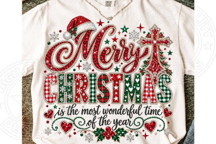 Merry Christmas Rhinestone Sparkling Plaid Holiday Bling PNG example image 1