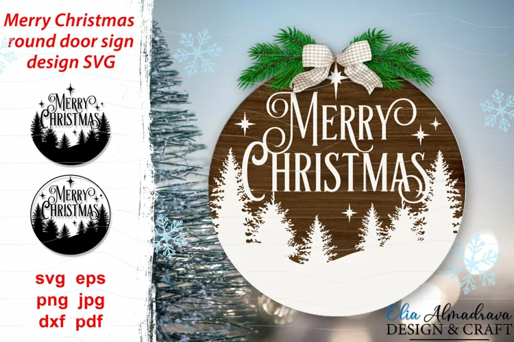 Merry Christmas Round Sign Svg| Christmas Door Hanger Svg