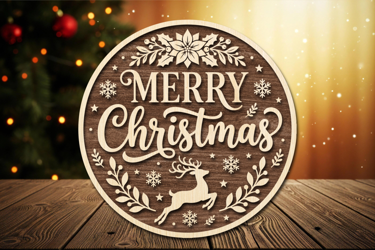 Merry Christmas Round Laser Cut SVG