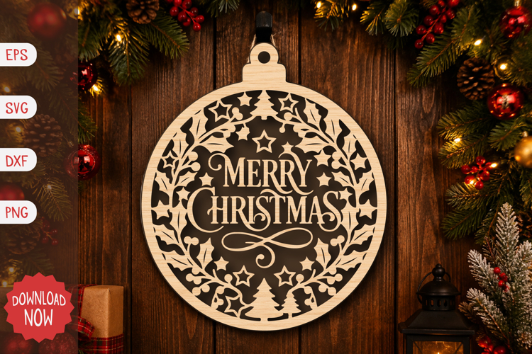 Merry Christmas Round Ornament SVG