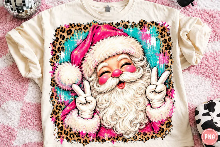 Pink Santa Christmas PNG | Groovy Leopard Print Sublimation