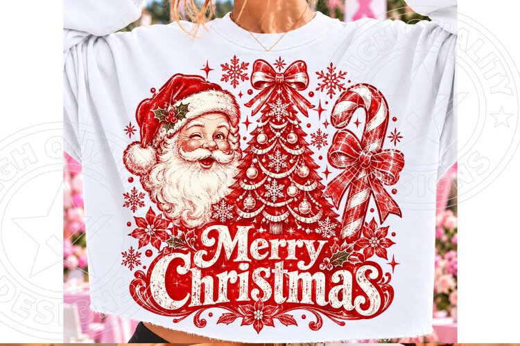 Merry Christmas Santa Vintage Christmas Tree & Candy Cane PN example image 1