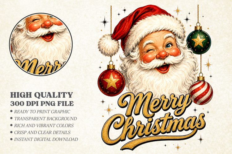 Merry Christmas Santa PNG, Retro Holiday Sublimation