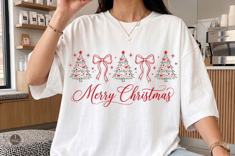 Merry Christmas Shirt Design, Coquette Merry Christmas Png