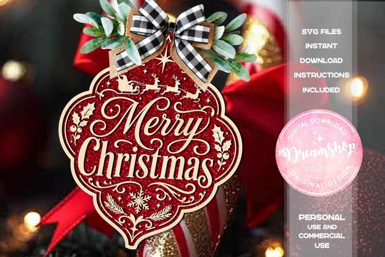 Merry Christmas Sleigh Ornament SVG