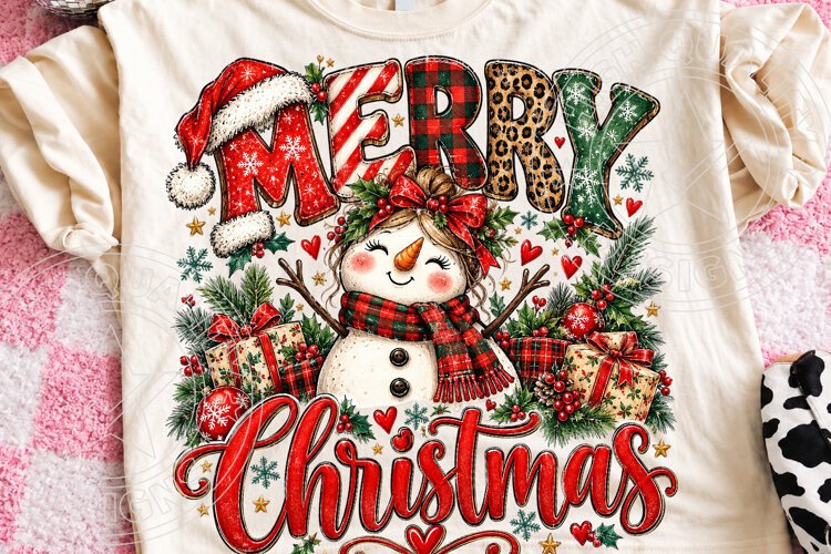 Merry Christmas Snowman Cute Vintage Holiday Sublimation PNG example image 1