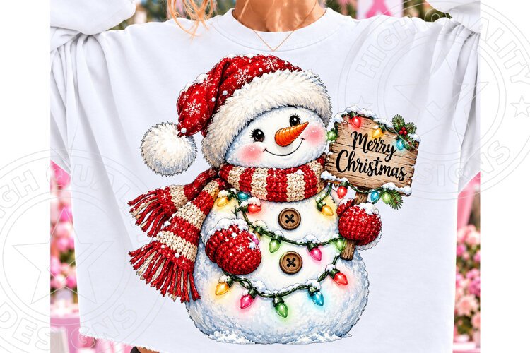 Cute Christmas Snowman PNG, Merry Christmas Snowman with Red example image 1