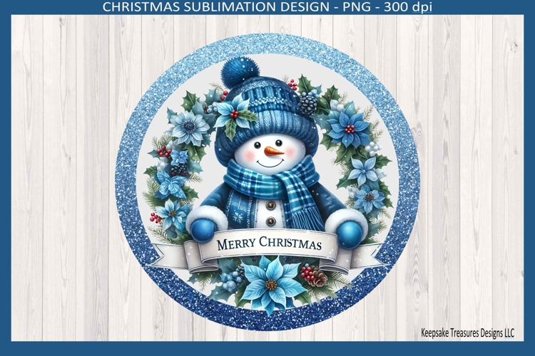 Merry Christmas Snowman Door Sign Sublimation Png Template