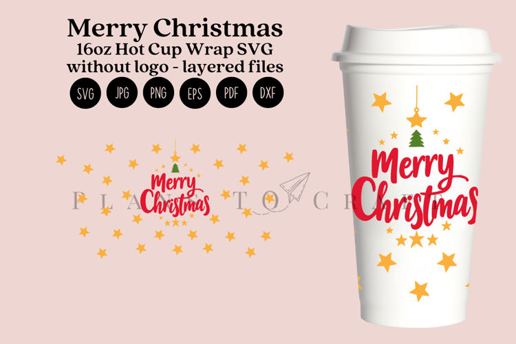 Merry Christmas 16oz Hot Cup Tumbler Wrap SVG