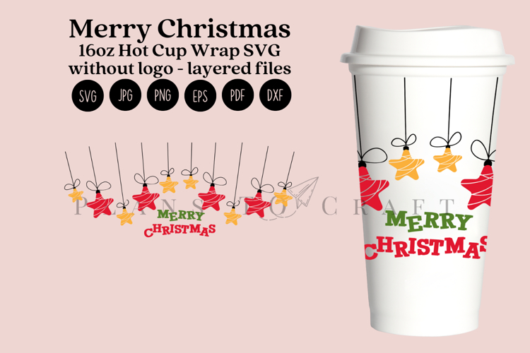 Merry Christmas 16oz Hot Cup Tumbler Wrap SVG