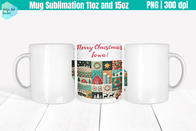 Christmas State Patchwork Mug Wrap 15OZ and 11OZ example image 1
