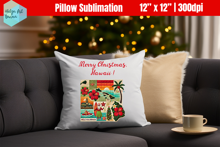 Christmas State Patchwork Sublimation, Pillow Hawaii
