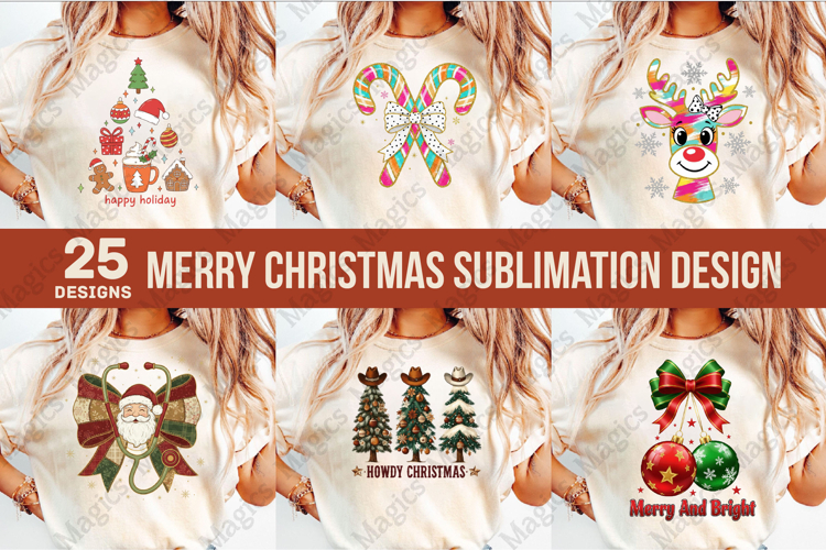 Merry Christmas Sublimation Design, 25 Christmas PNG