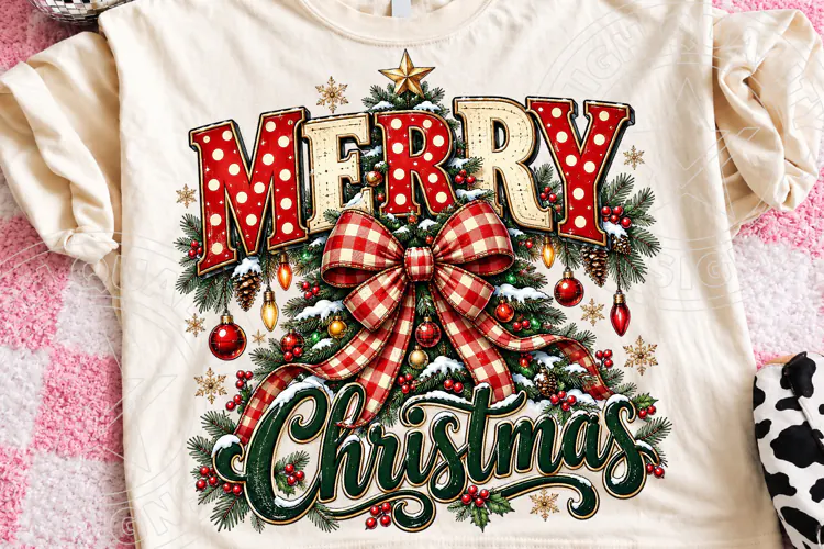 Merry Christmas Sublimation PNG, Vintage Red Polka Dot Typog
