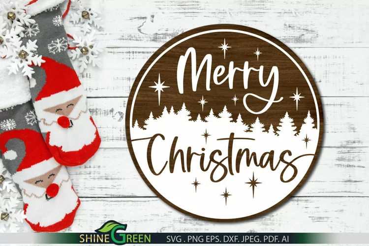 Merry Christmas SVG Round Sign Ornament