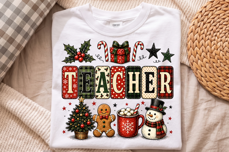 Merry Christmas Teacher Sublimation, Snowman Gingerbread