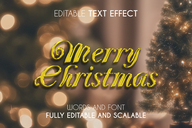 Merry Christmas Gold Text Effect | Editable PSD Template