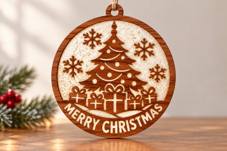 Merry Christmas Tree Door Hanger SVG Laser Cut example image 1