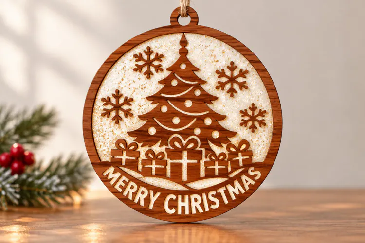 Merry Christmas Tree Door Hanger SVG Laser Cut