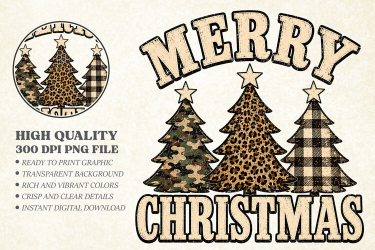 Merry Christmas Tree Leopard Camo Plaid PNG, Rustic example image 1