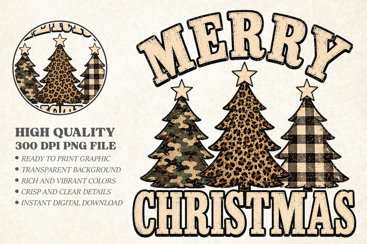 Merry Christmas Tree Leopard Camo Plaid PNG, Rustic