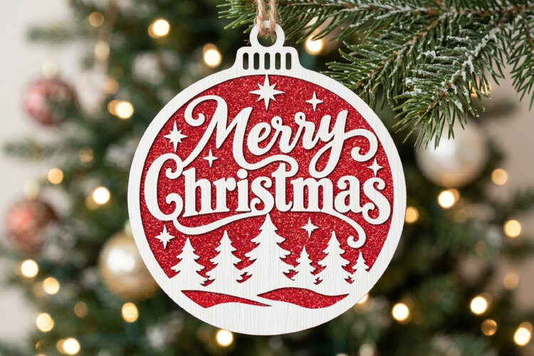 Merry Christmas Tree Ornament Laser SVG example image 1