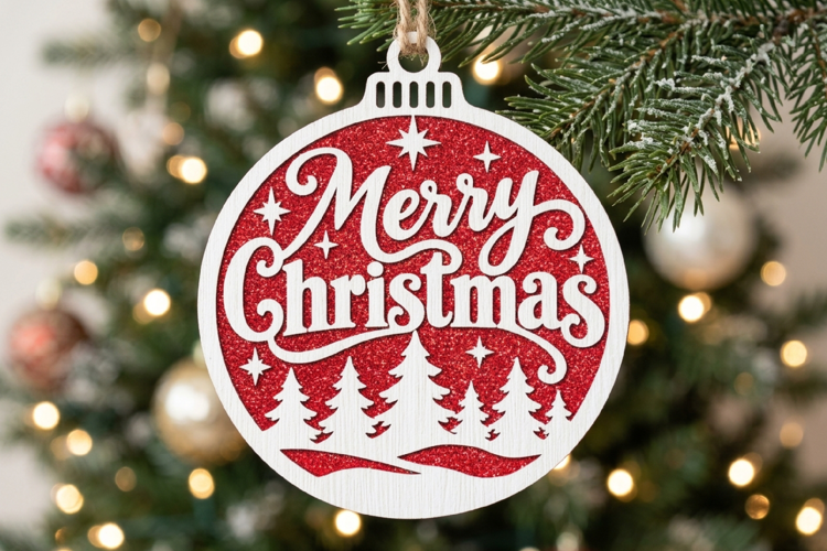 Merry Christmas Tree Ornament Laser SVG