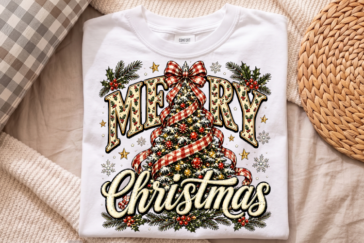 Merry Christmas Tree Retro Coquette Bow PNG, Retro Holiday S