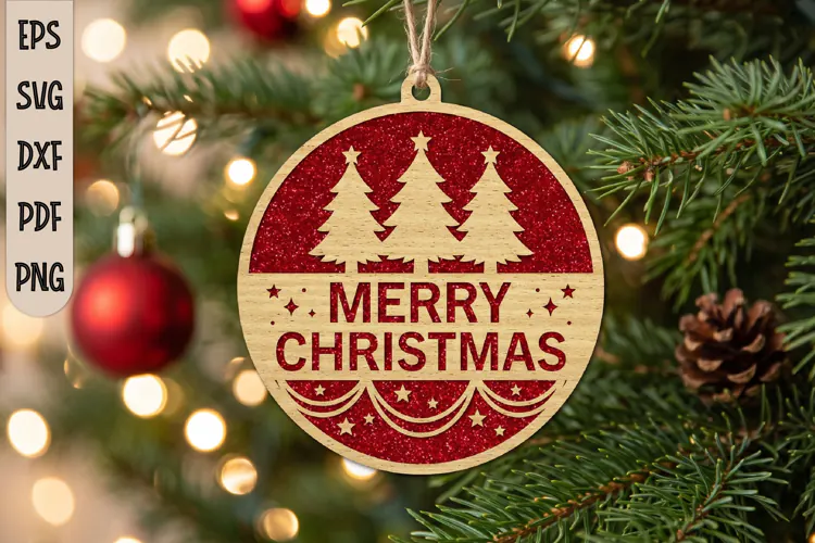 Merry Christmas Trees Ornament SVG,Layered Holiday Bauble