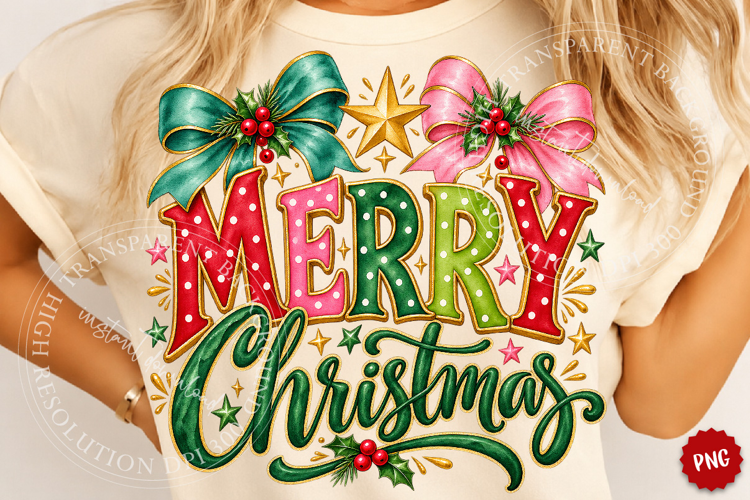 Merry Christmas Typography Sublimation, Merry Christmas Png