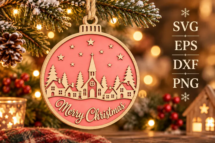 Merry Christmas Village SVG Laser Cut