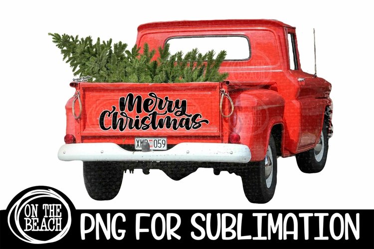 Merry Christmas Sublimation PNG Vintage Red Truck example image 1