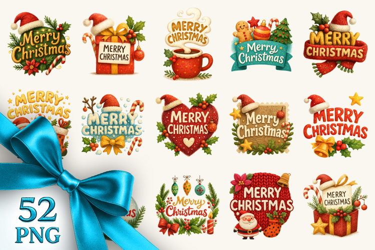 Merry Christmas clipart printable sublimation bundle png